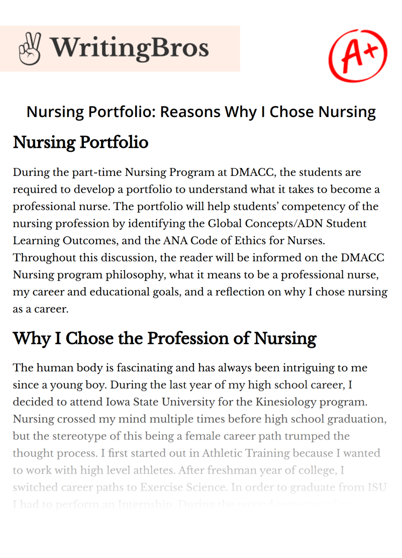 Nursing Portfolio: Reasons Why I Chose Nursing essay