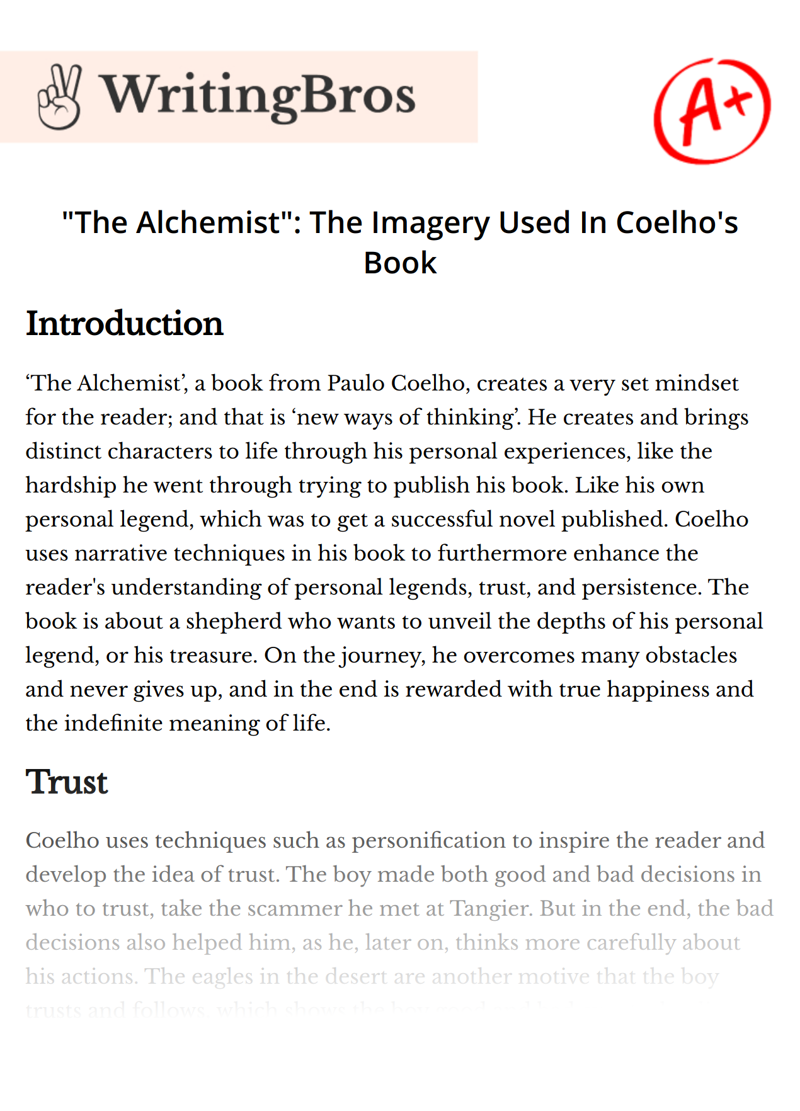"The Alchemist": The Imagery Used In Coelho's Book essay