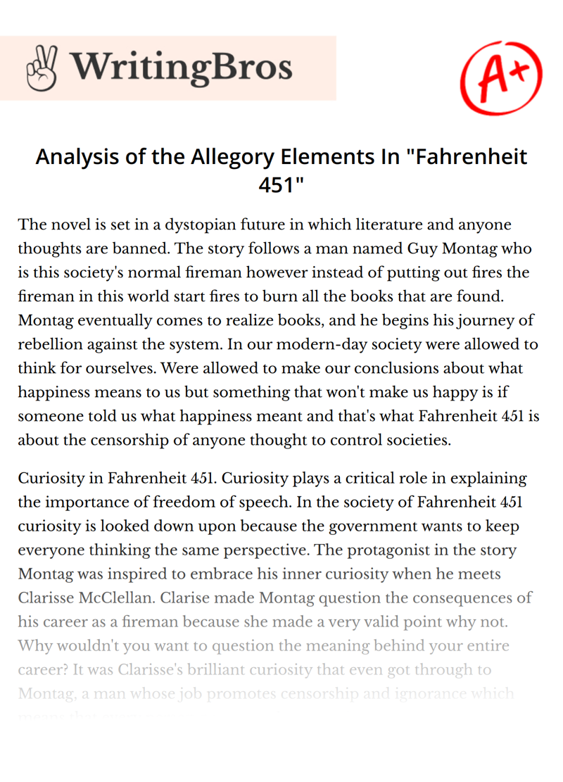 Analysis of the Allegory Elements In "Fahrenheit 451" essay