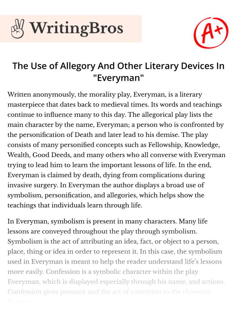 The Use of Allegory And Other Literary Devices In "Everyman" essay