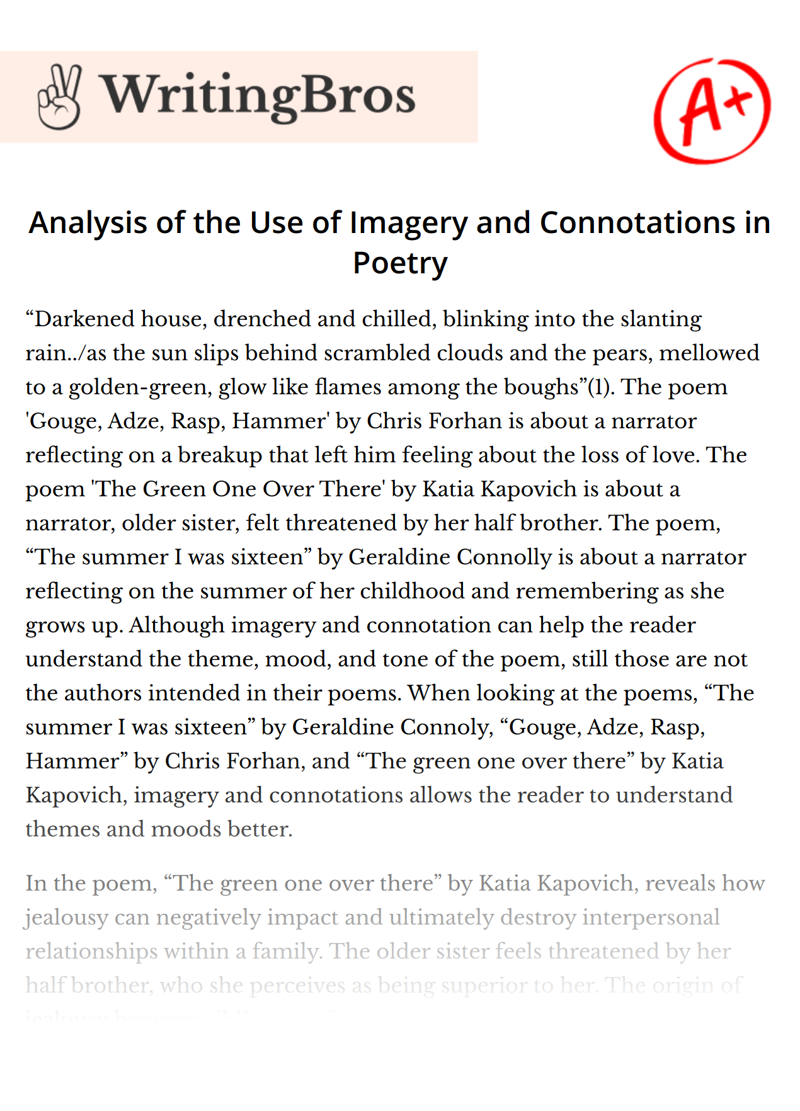 Analysis of the Use of Imagery and Connotations in Poetry essay