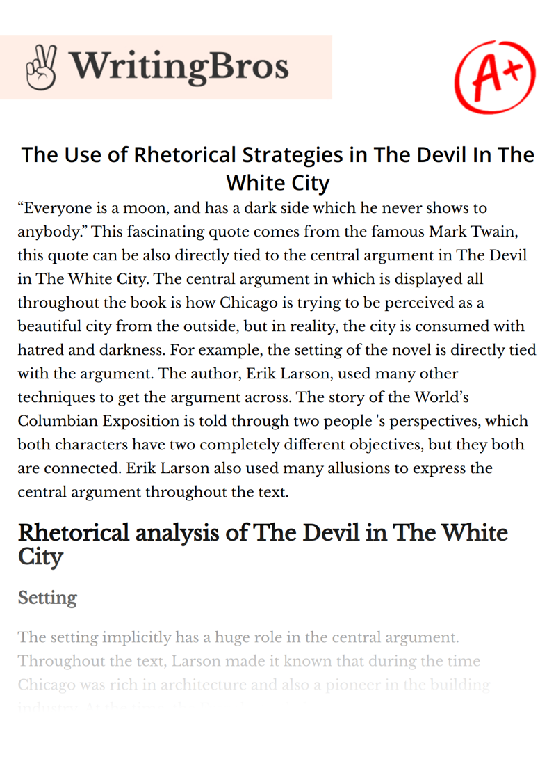 The Use of Rhetorical Strategies in The Devil In The White City essay