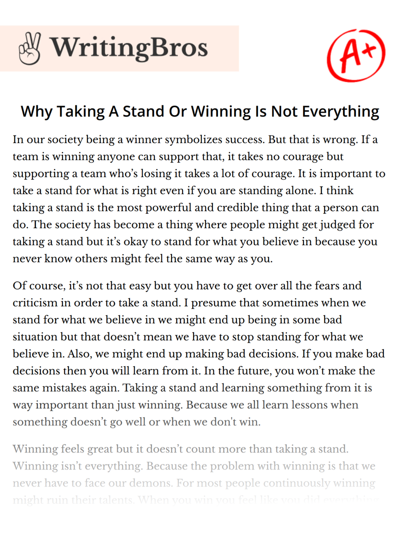 Why Taking A Stand Or Winning Is Not Everything essay