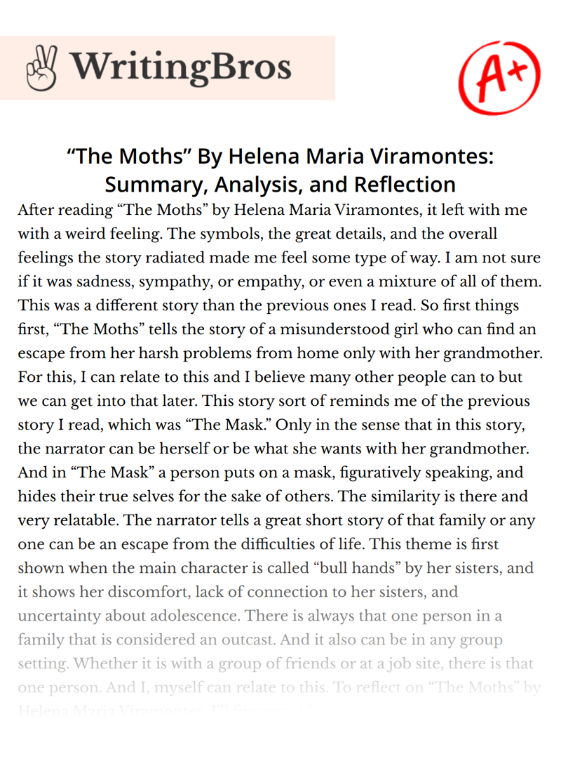 “The Moths” By Helena Maria Viramontes: Summary, Analysis, and Reflection essay