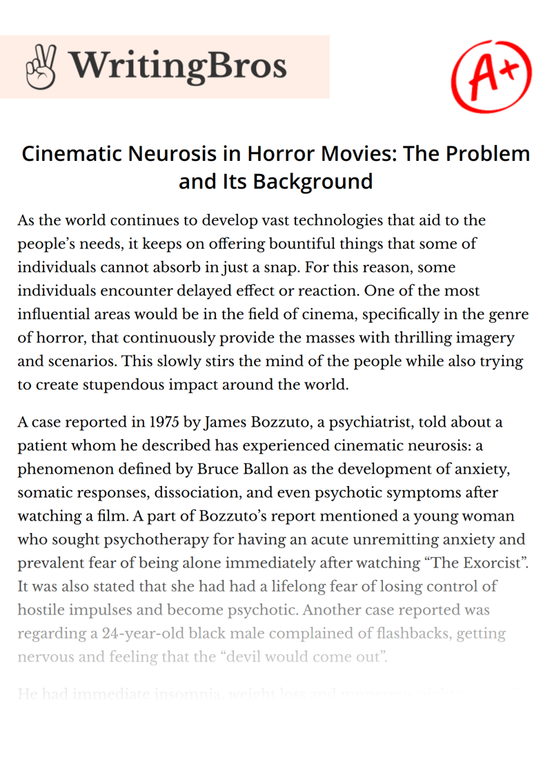 Cinematic Neurosis in Horror Movies: The Problem and Its Background essay