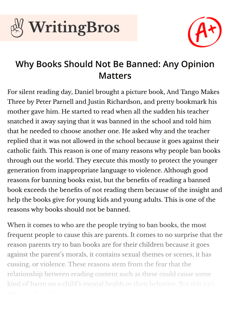 Why Books Should Not Be Banned: Any Opinion Matters essay