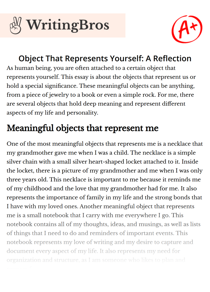Object That Represents Yourself: A Reflection essay