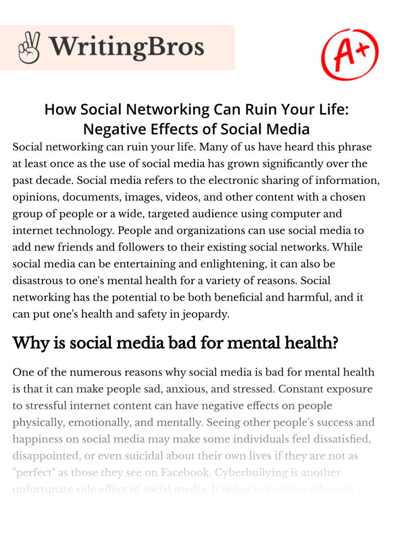 How Social Networking Can Ruin Your Life: Negative Effects of Social Media essay