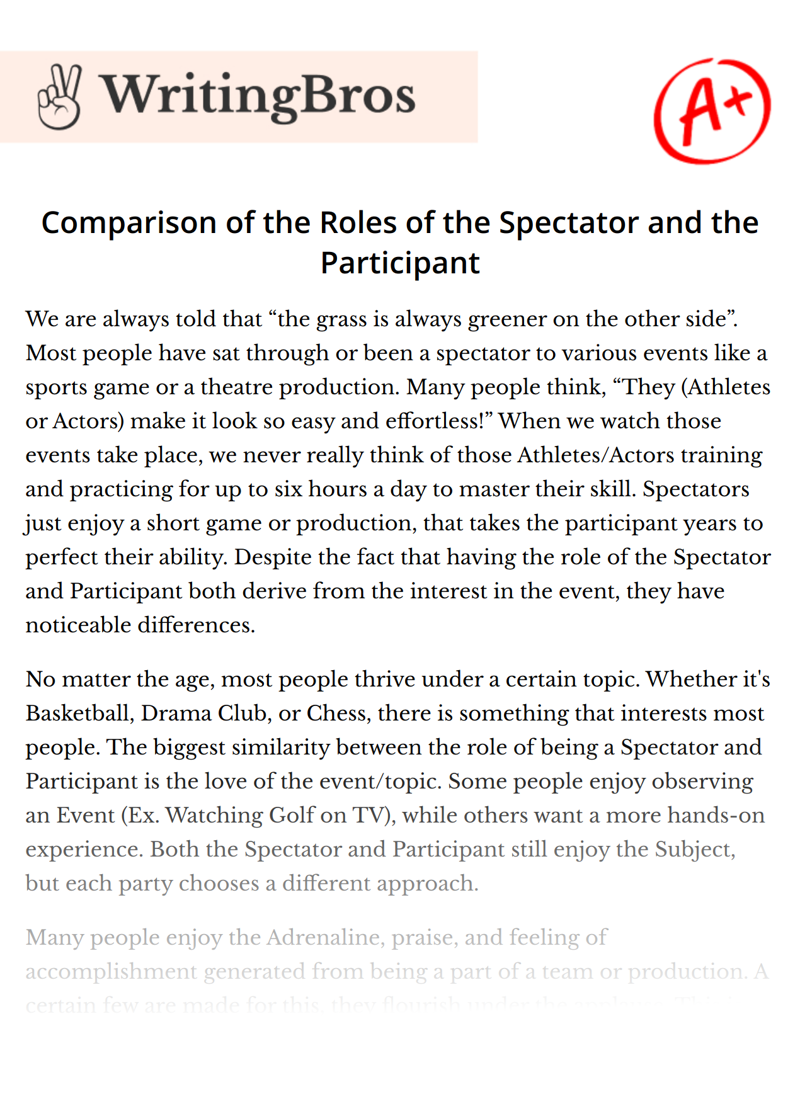 Comparison of the Roles of the Spectator and the Participant essay