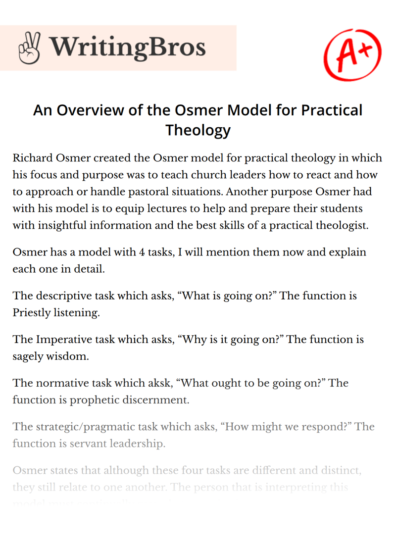 An Overview of the Osmer Model for Practical Theology  essay