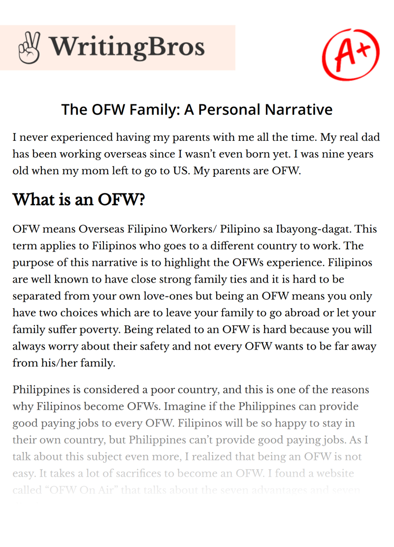 The OFW Family: A Personal Narrative essay
