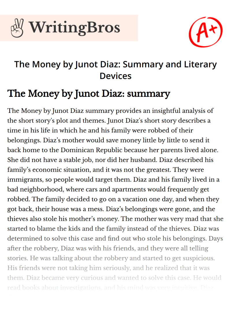 The Money by Junot Diaz: Summary and Literary Devices essay