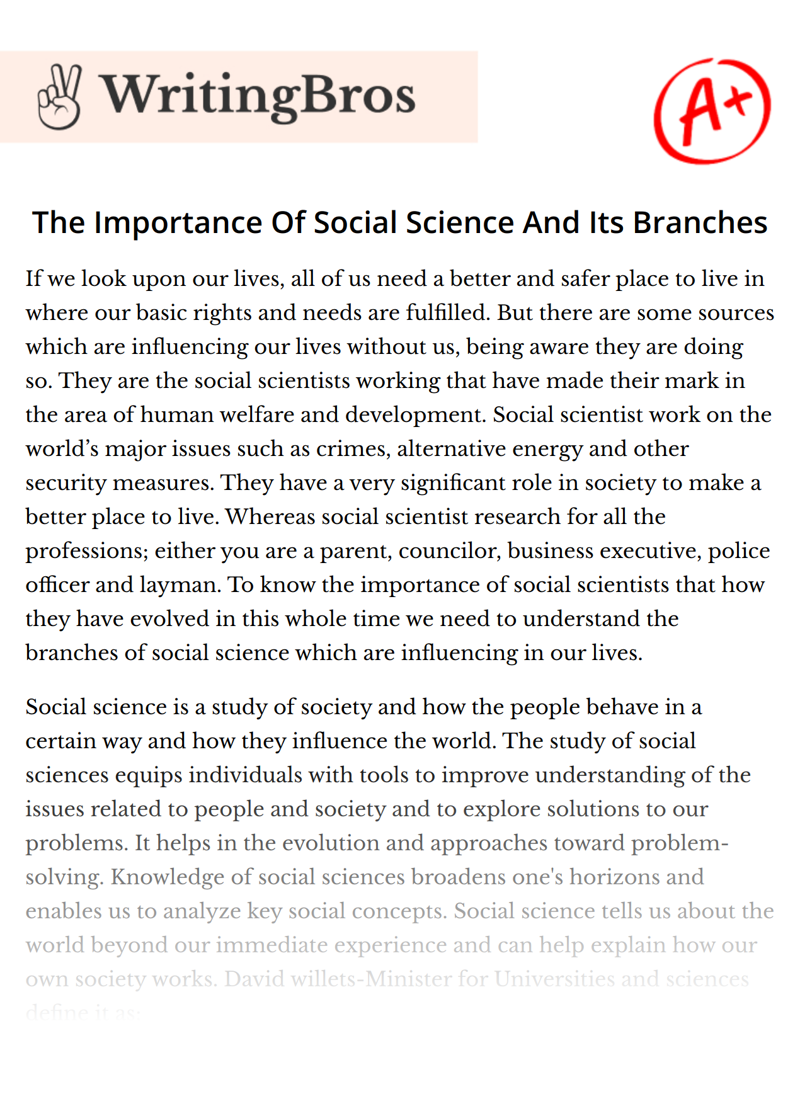 The Importance Of Social Science And Its Branches essay