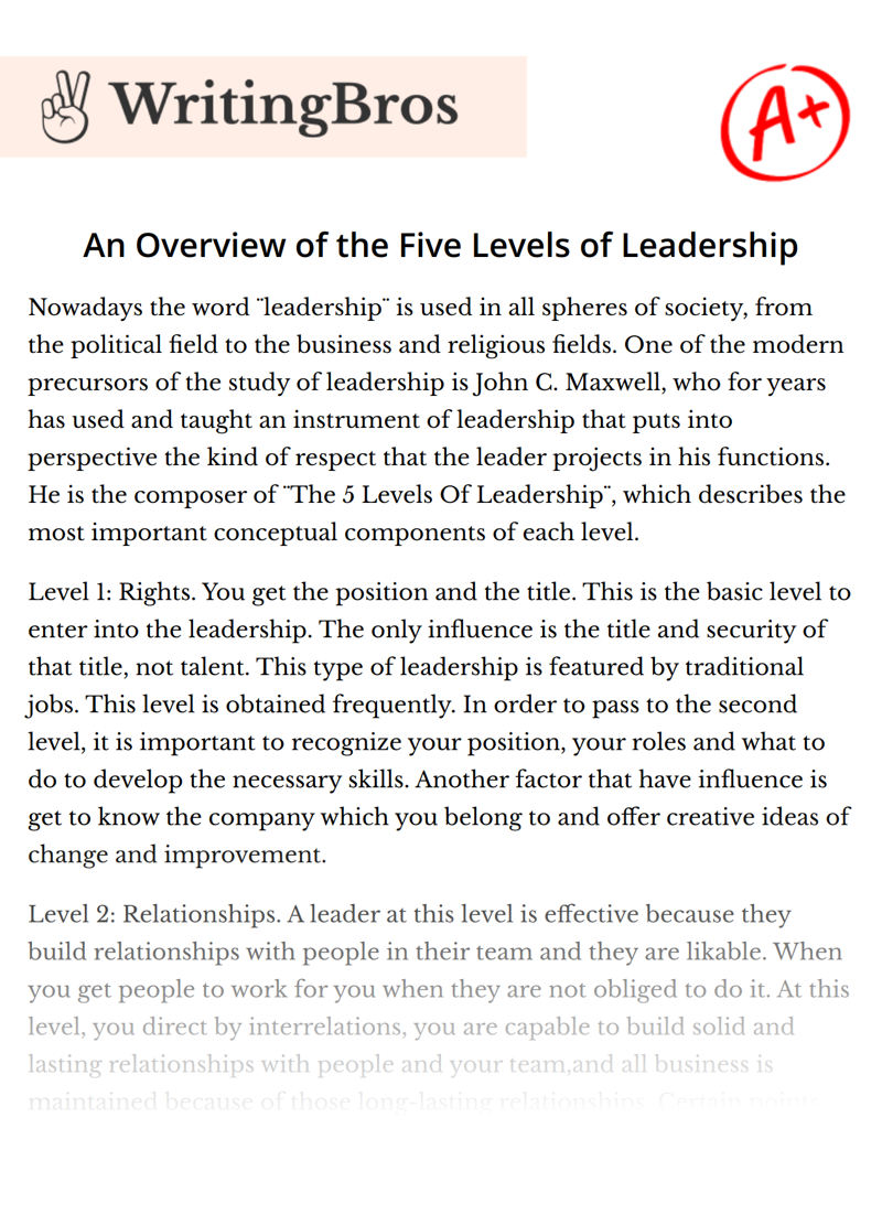 An Overview of the Five Levels of Leadership essay