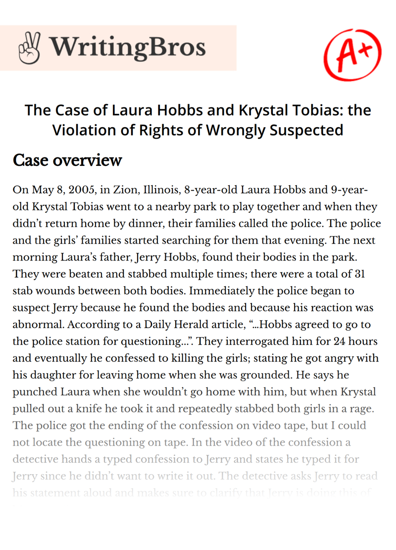 The Case of Laura Hobbs and Krystal Tobias: the Violation of Rights of Wrongly Suspected essay
