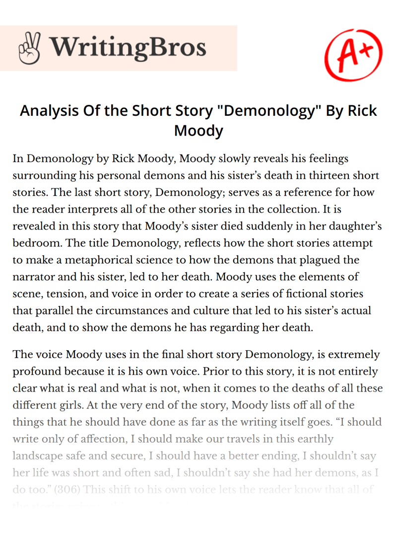Analysis Of the Short Story "Demonology" By Rick Moody essay