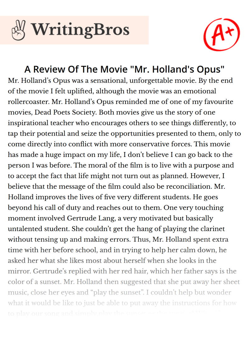 A Review Of The Movie "Mr. Holland's Opus" essay