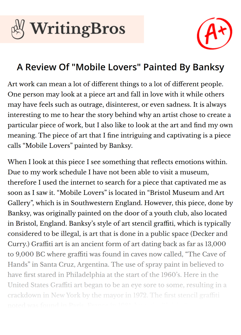 A Review Of "Mobile Lovers" Painted By Banksy essay