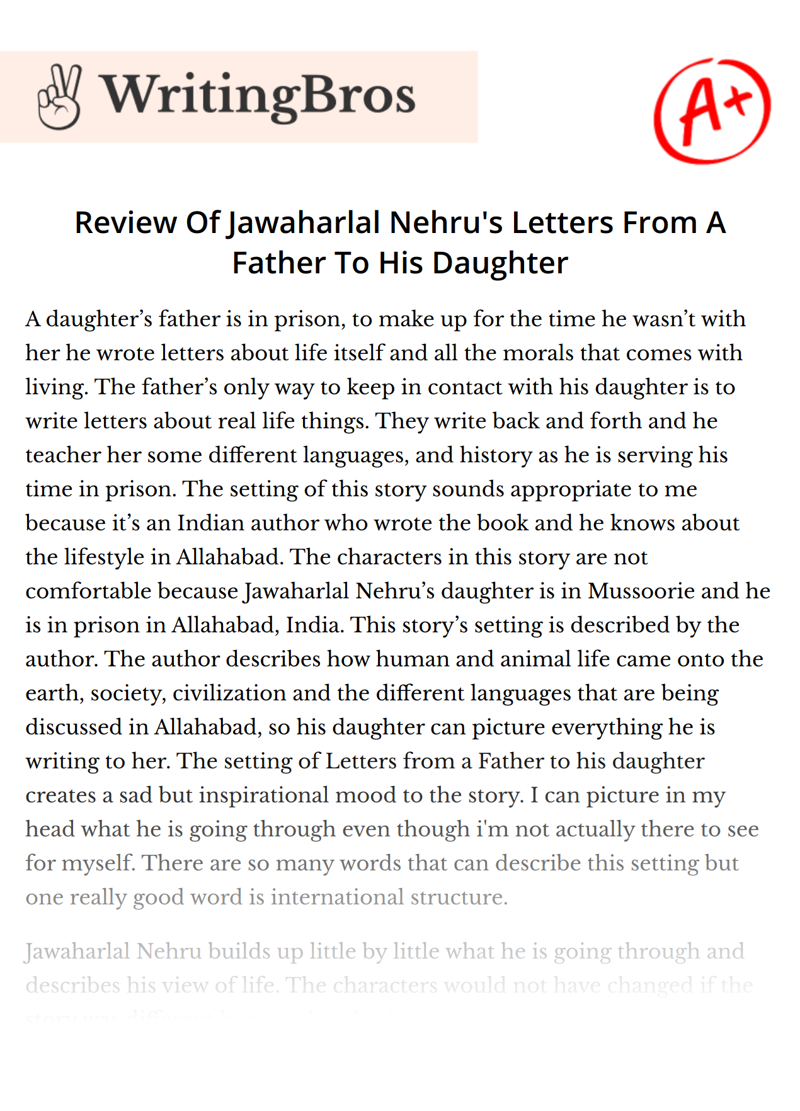 Review Of Jawaharlal Nehru's Letters From A Father To His Daughter essay