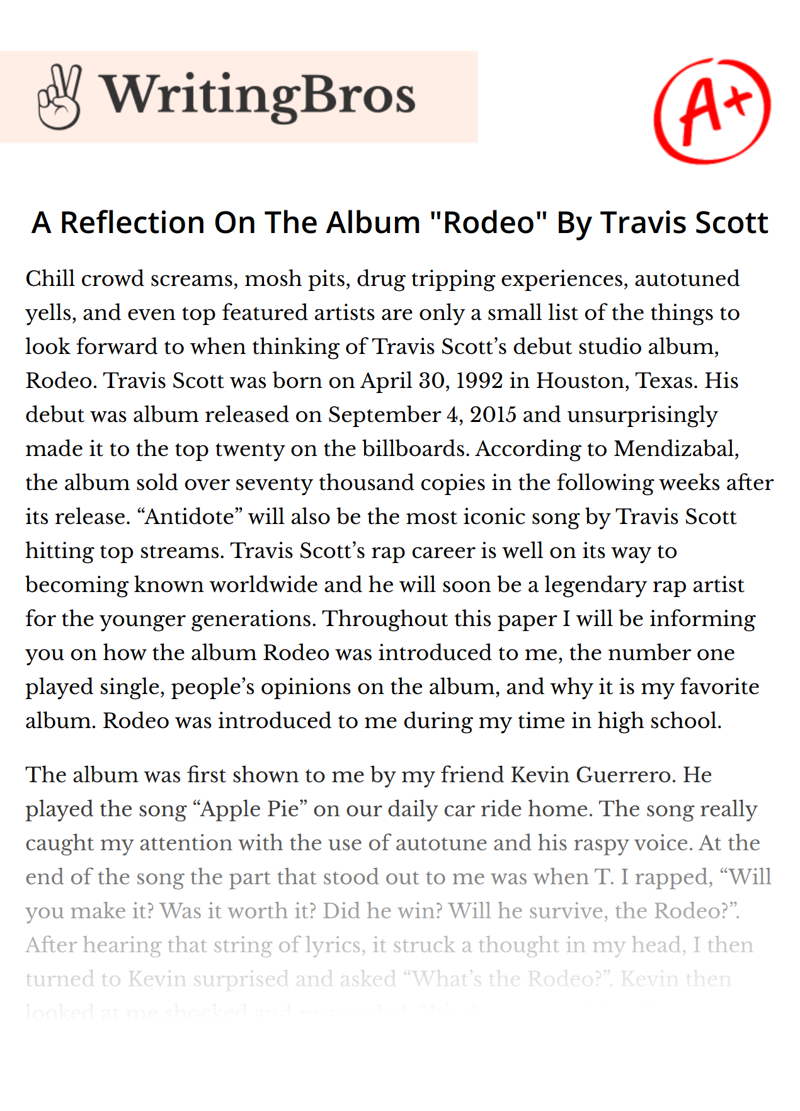 A Reflection On The Album "Rodeo" By Travis Scott essay