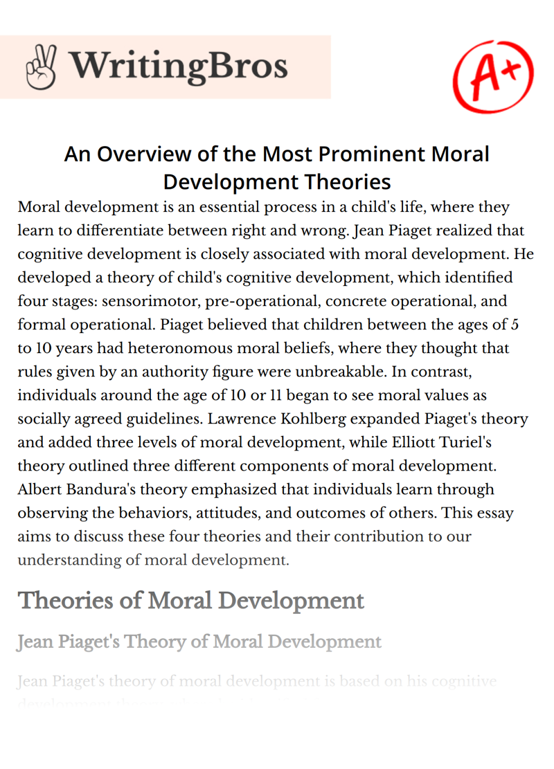 An Overview of the Most Prominent Moral Development Theories essay