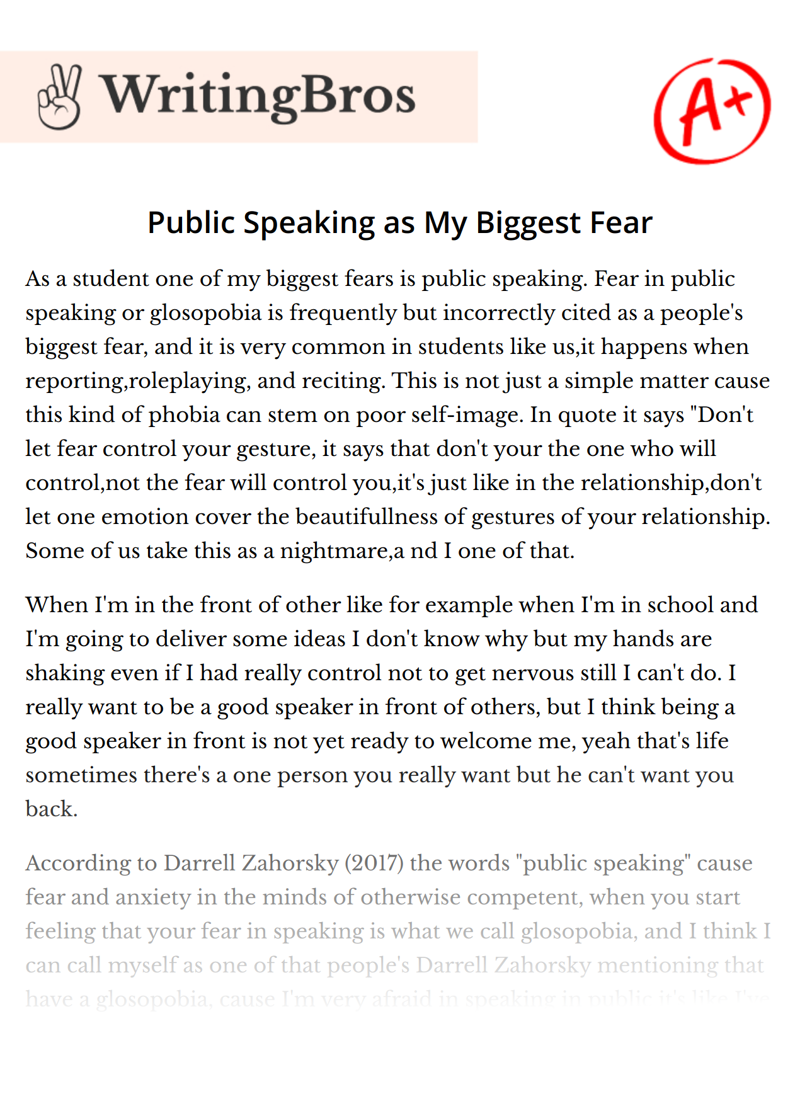 Public Speaking as My Biggest Fear essay