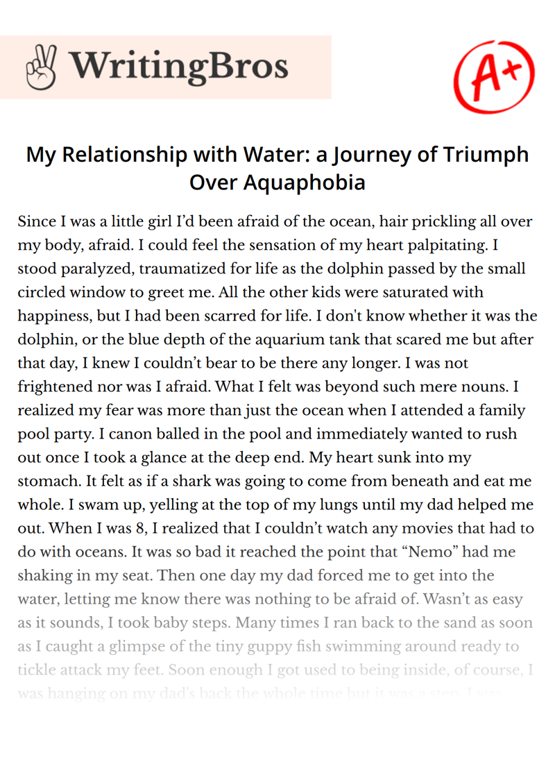 My Relationship with Water: a Journey of Triumph Over Aquaphobia essay