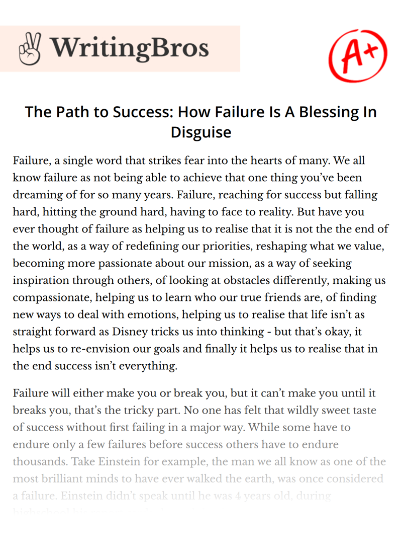 The Path to Success: How Failure Is A Blessing In Disguise essay
