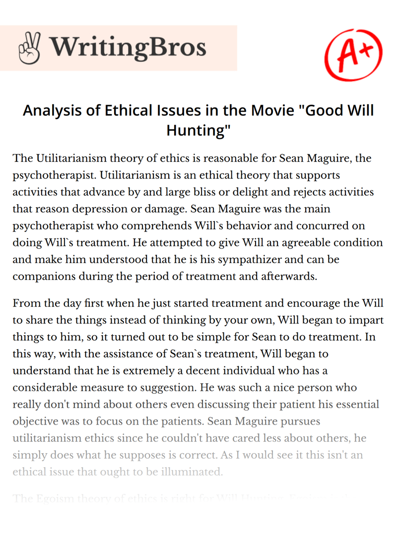 Analysis of Ethical Issues in the Movie "Good Will Hunting" essay