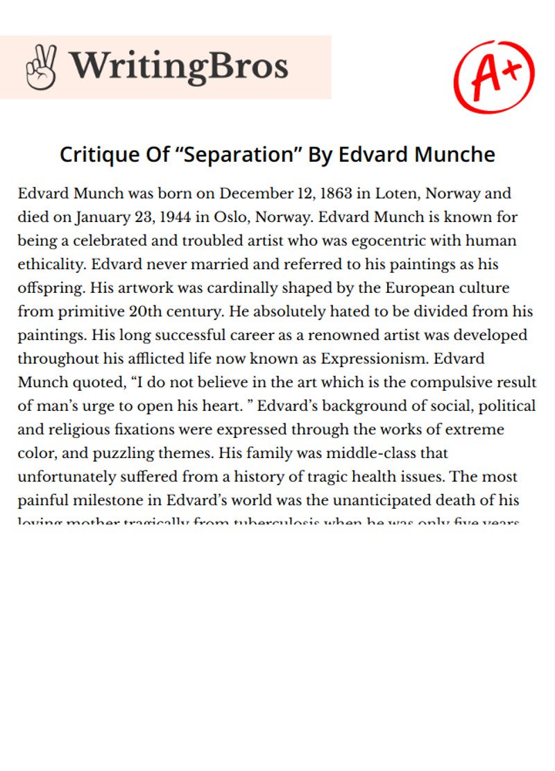 Critique Of “Separation” By Edvard Munche essay