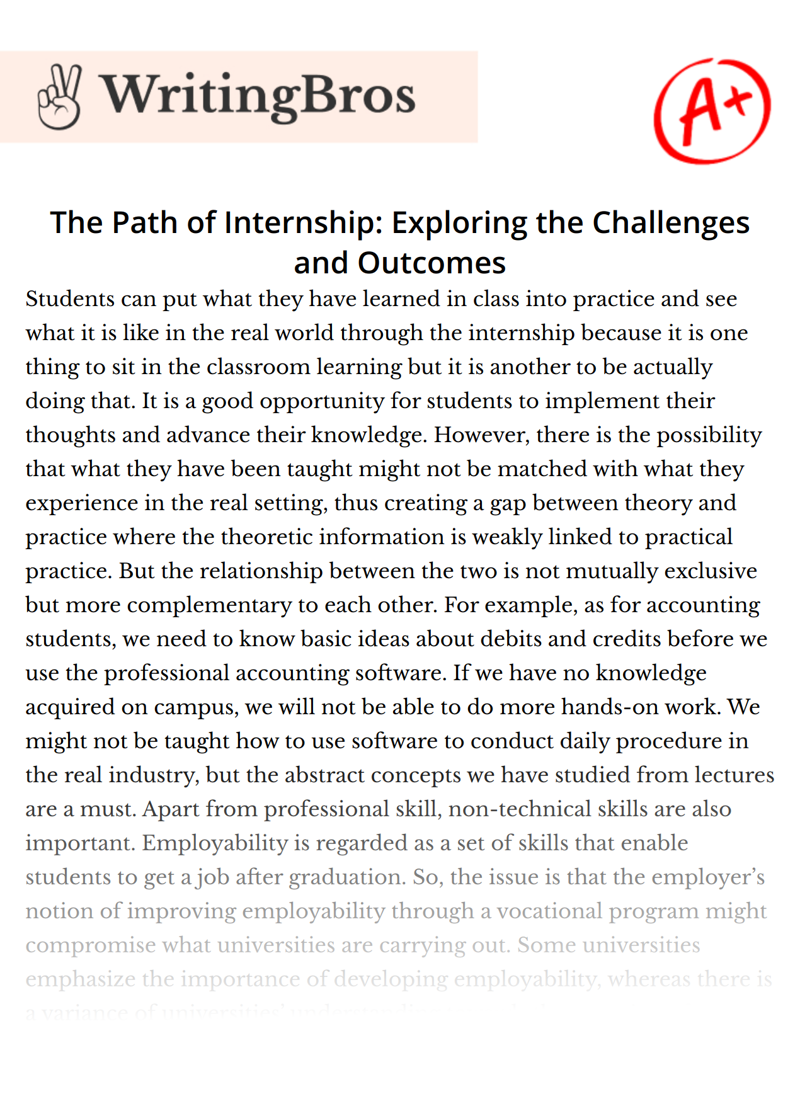 The Path of Internship: Exploring the Challenges and Outcomes essay