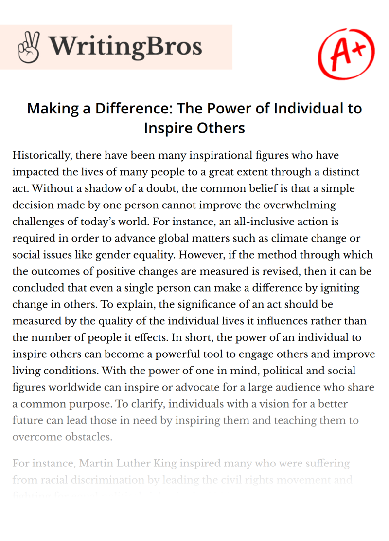 Making a Difference: The Power of Individual to Inspire Others essay