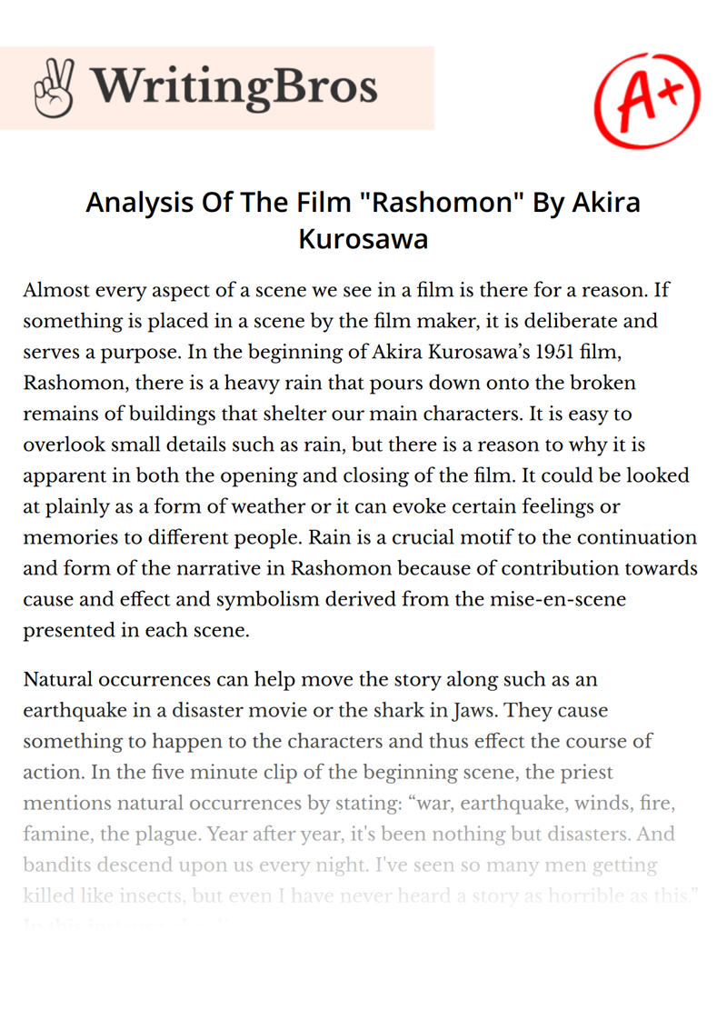 Analysis Of The Film "Rashomon" By Akira Kurosawa essay