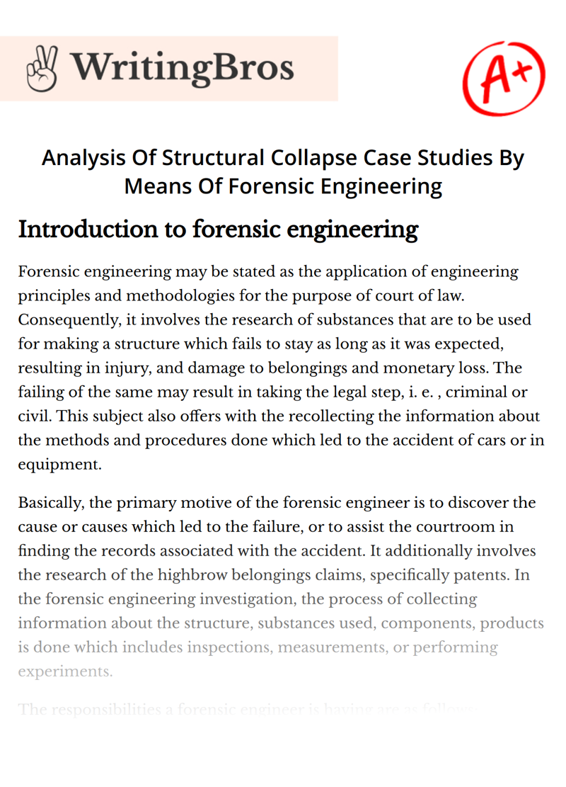 Analysis Of Structural Collapse Case Studies By Means Of Forensic Engineering essay