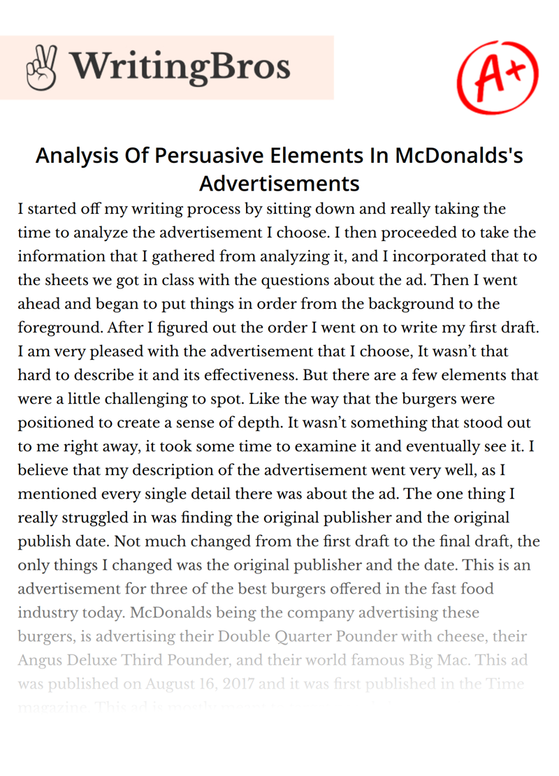 Analysis Of Persuasive Elements In McDonalds's Advertisements essay