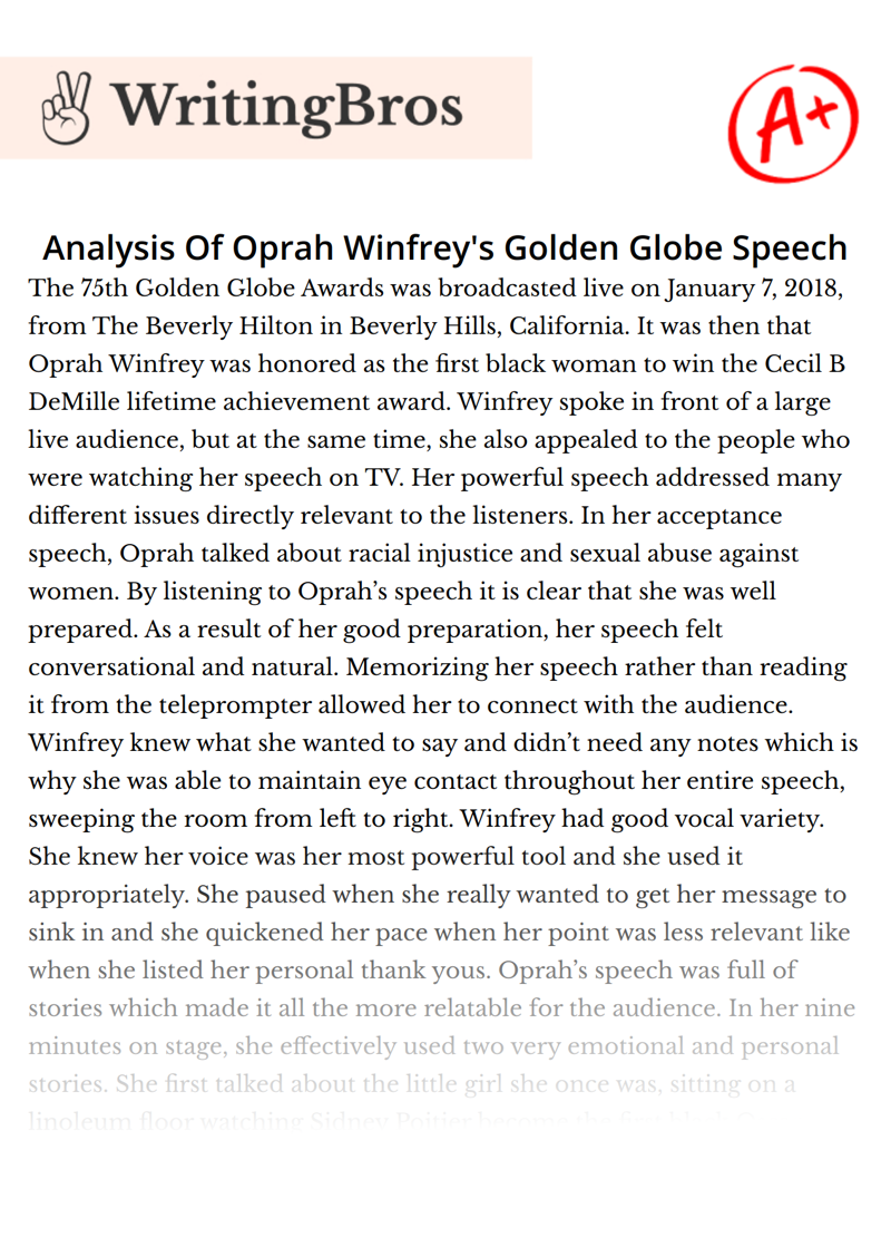 Analysis Of Oprah Winfrey's Golden Globe Speech essay