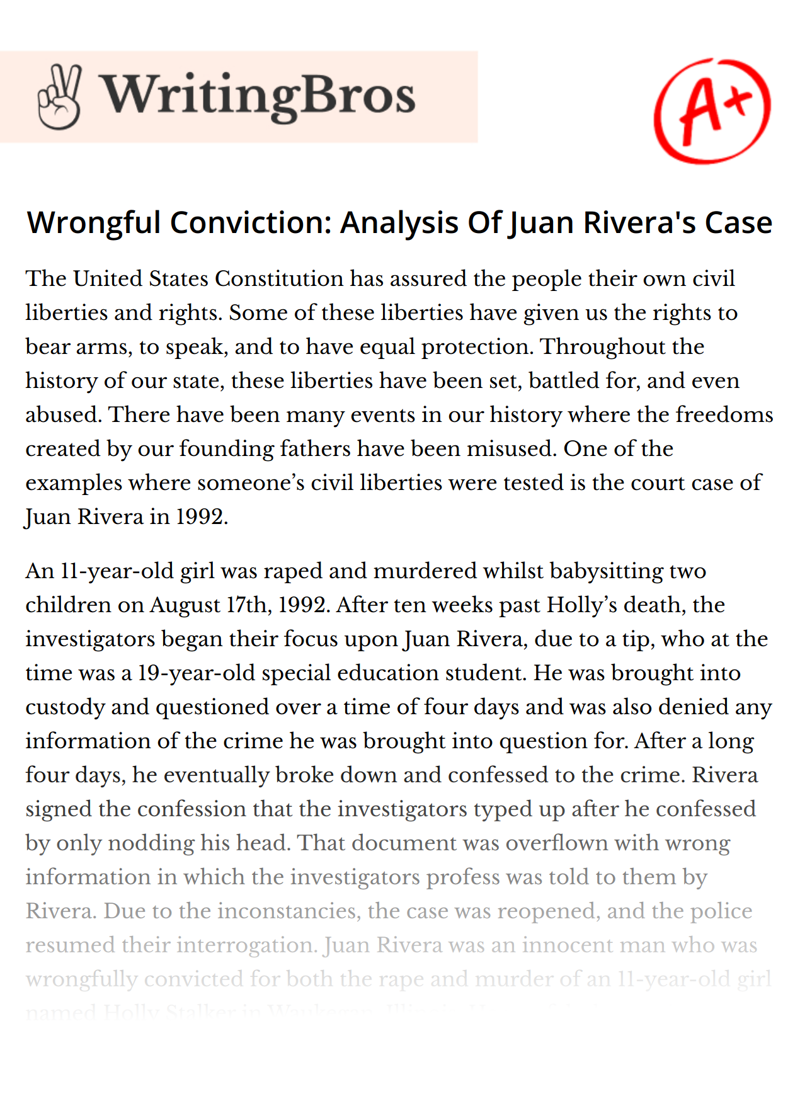 Wrongful Conviction: Analysis Of Juan Rivera's Case essay