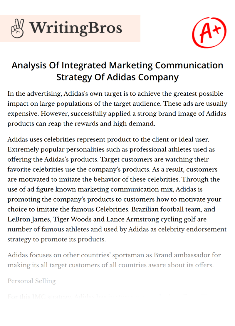 Analysis Of Integrated Marketing Communication Strategy Of Adidas Company essay