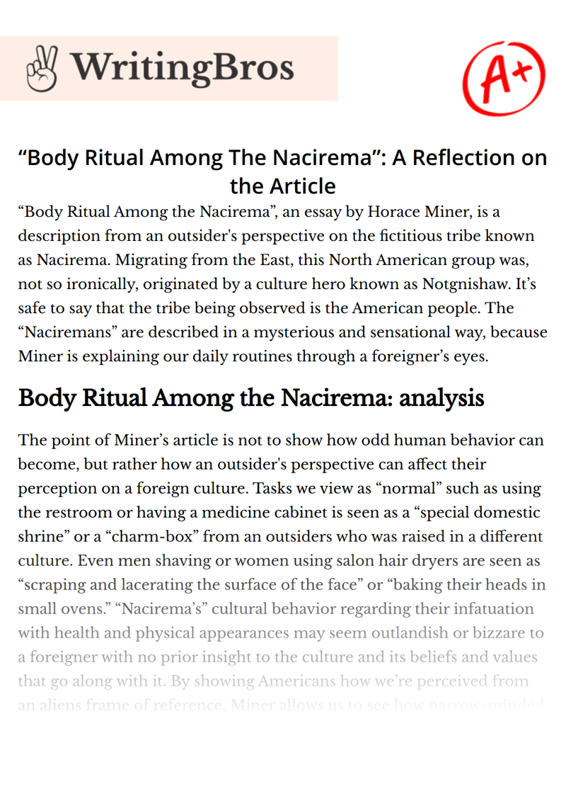 “Body Ritual Among The Nacirema”: A Reflection on the Article essay