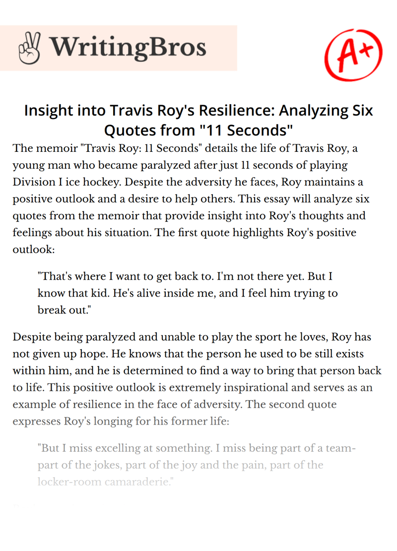 Insight into Travis Roy's Resilience: Analyzing Six Quotes from "11 Seconds" essay