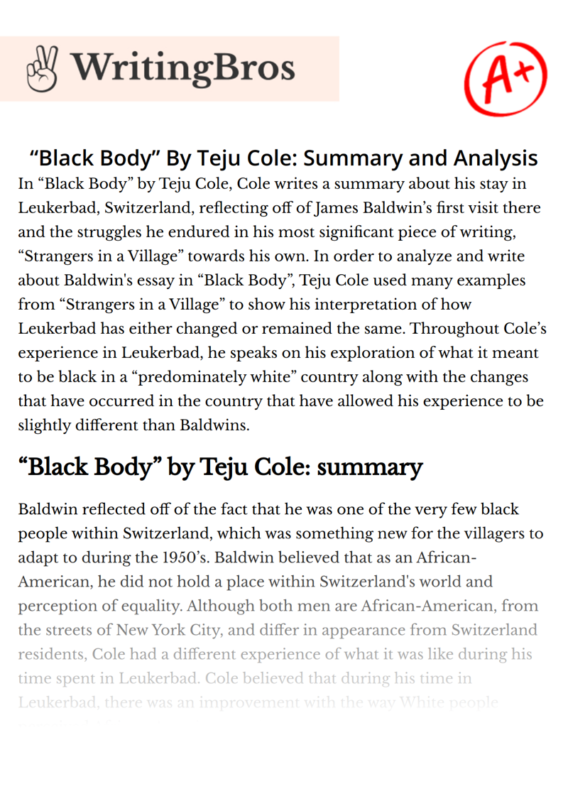 “Black Body” By Teju Cole: Summary and Analysis essay
