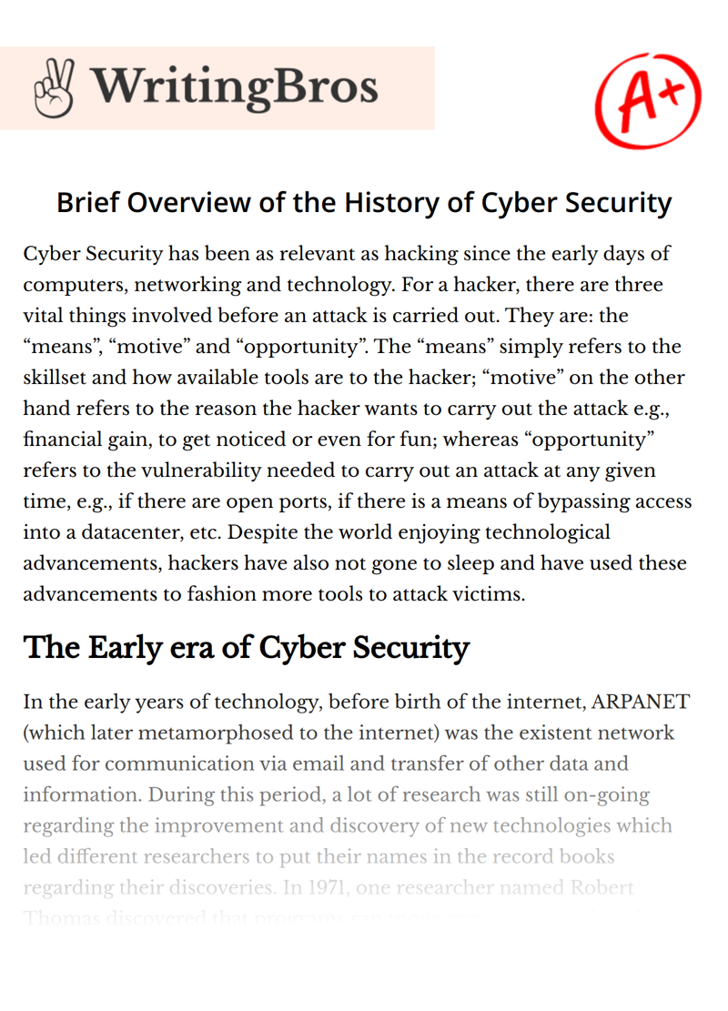 Brief Overview of the History of Cyber Security essay