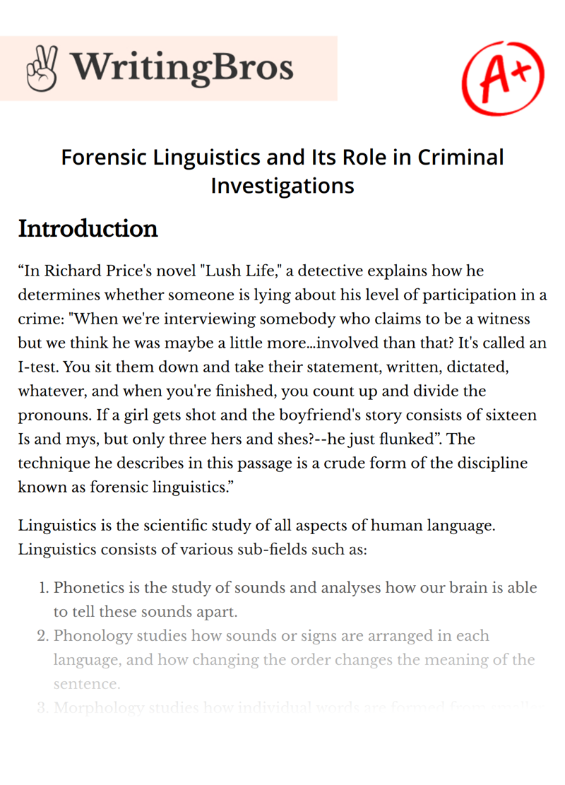 Forensic Linguistics and Its Role in Criminal Investigations essay