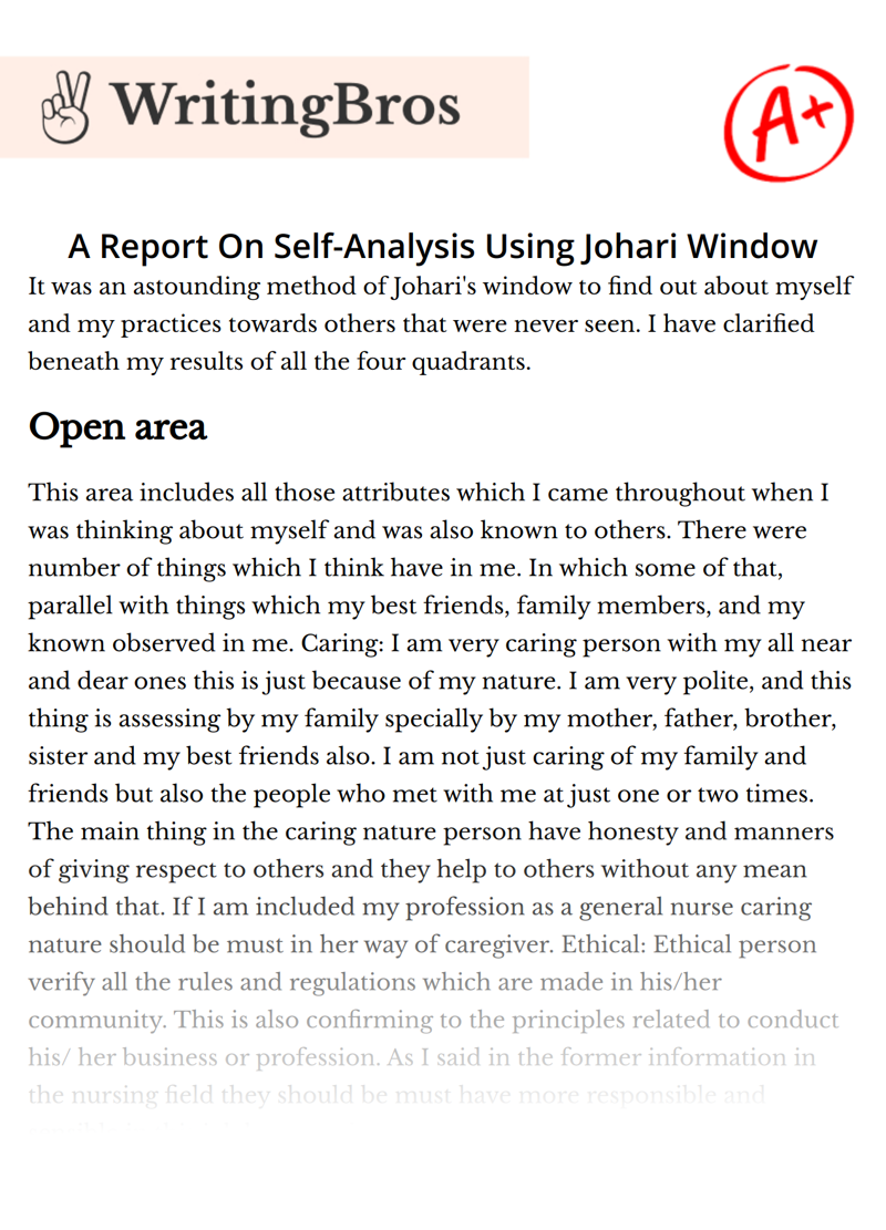 A Report On Self-Analysis Using Johari Window essay