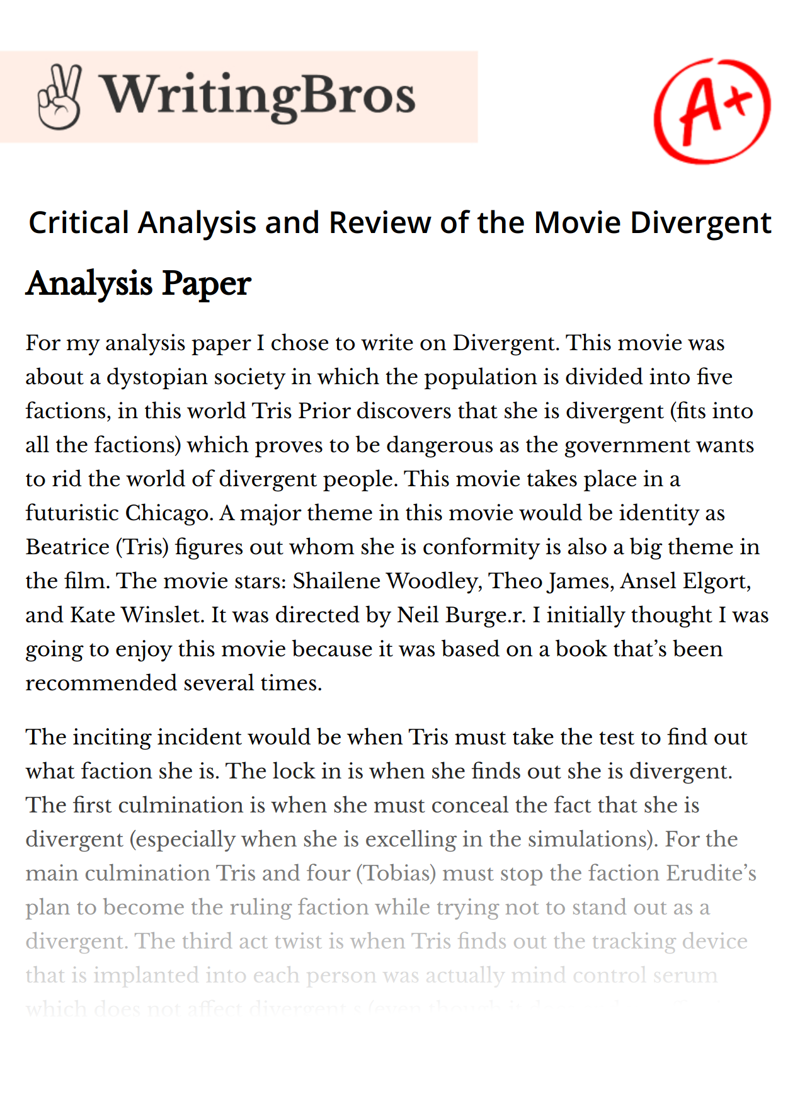 Critical Analysis and Review of the Movie Divergent essay