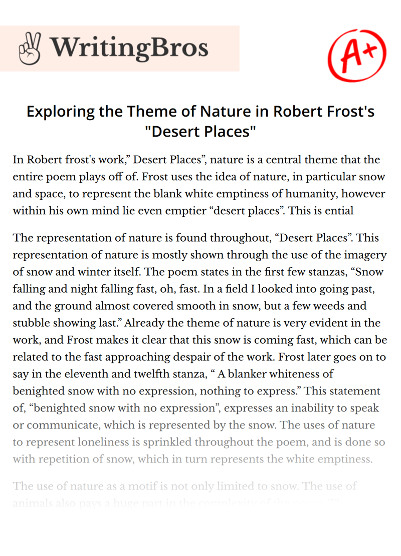 Exploring the Theme of Nature in Robert Frost's "Desert Places" essay