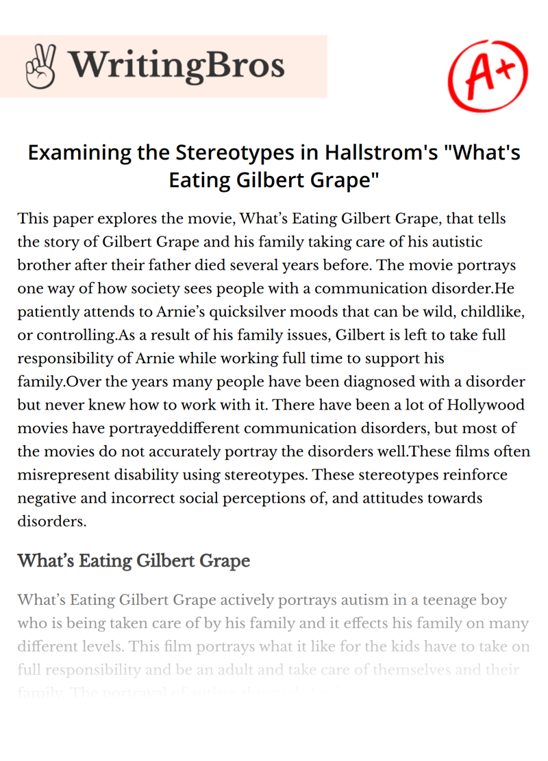 Examining the Stereotypes in Hallstrom's "What's Eating Gilbert Grape" essay