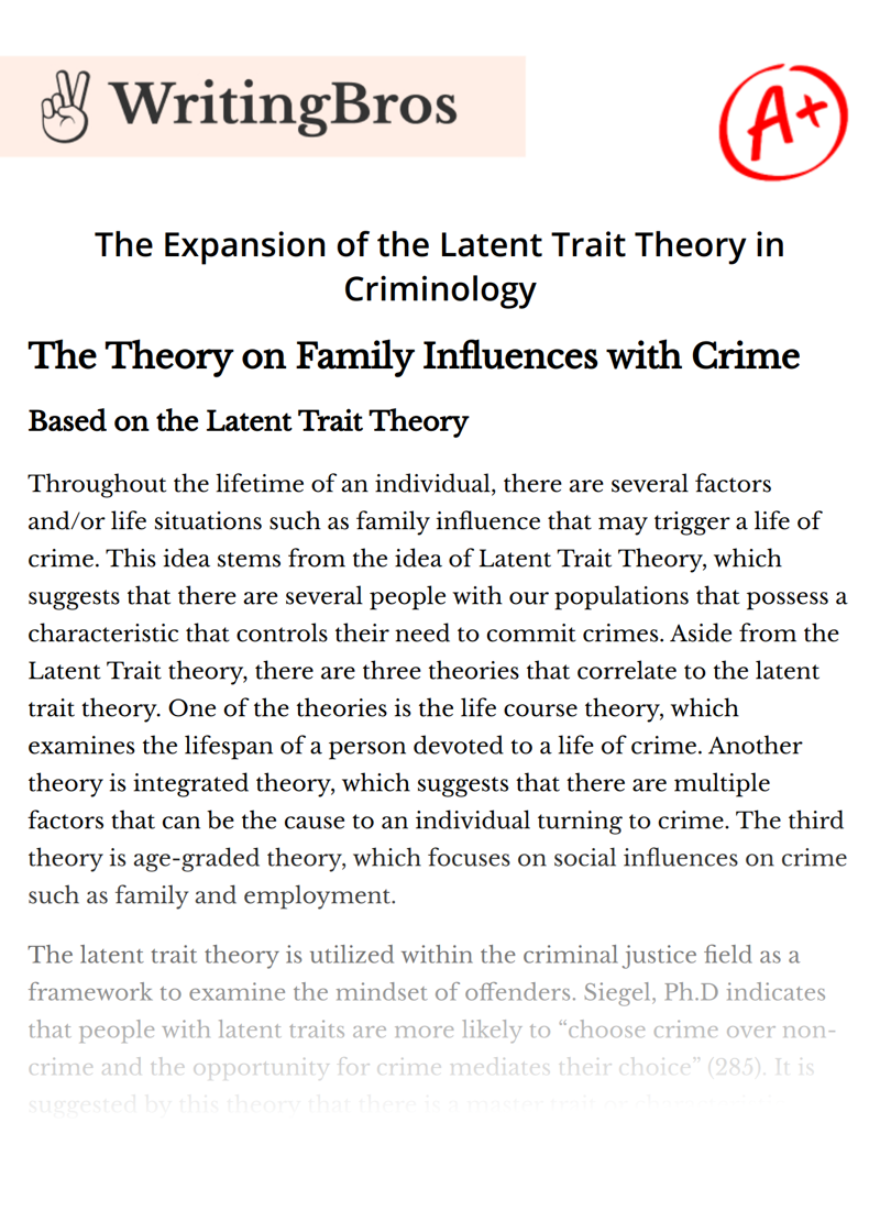 The Expansion of the Latent Trait Theory in Criminology essay
