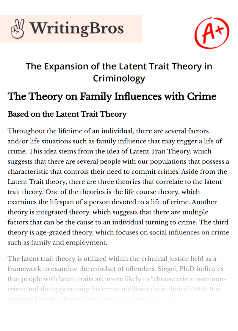 The Expansion Of The Latent Trait Theory In Criminology Free Essay 