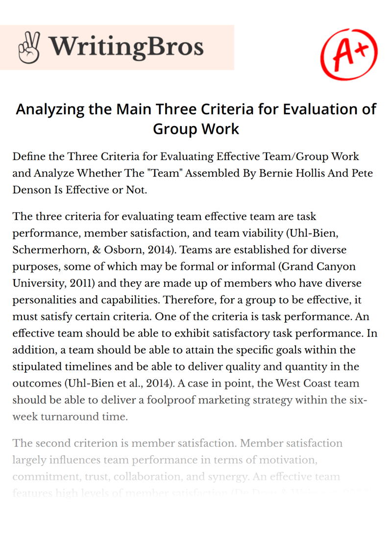 Analyzing the Main Three Criteria for Evaluation of Group Work essay